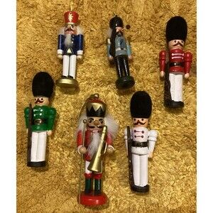 Wooden Toy Soldier Tree Ornaments Handmade 6 Vintage Christmas Hanging Holiday
